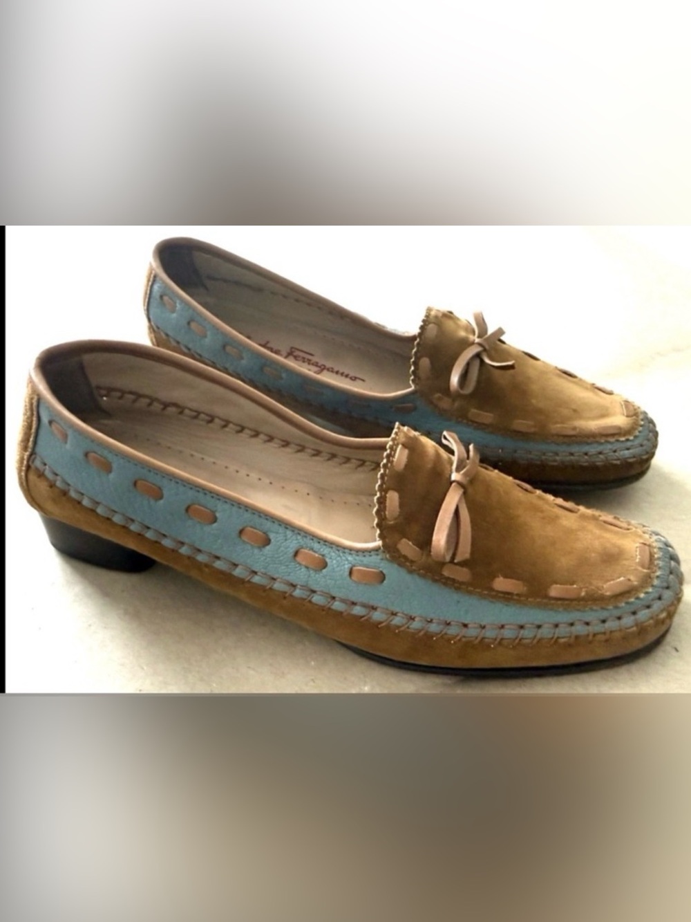 Salvatore Ferragamo Sport Women's Whipstitch Suede Leather Moccasin Flats 9.5B